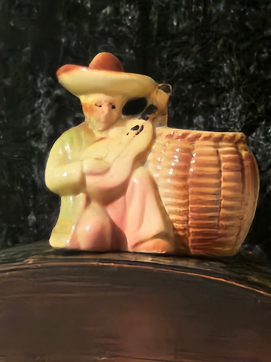 Vintage Ceramic Sombrero Man Figural Planter | 1940s–50s Japanese Import | Cottage Boho Decor