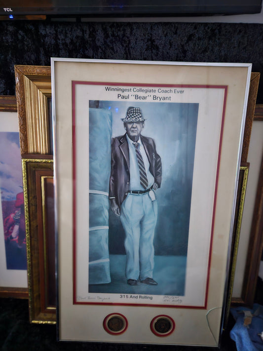 Paul "Bear" Bryant "315 And Rolling" Signed & Numbered Lithograph – Double Coin Edition – Near Mints s