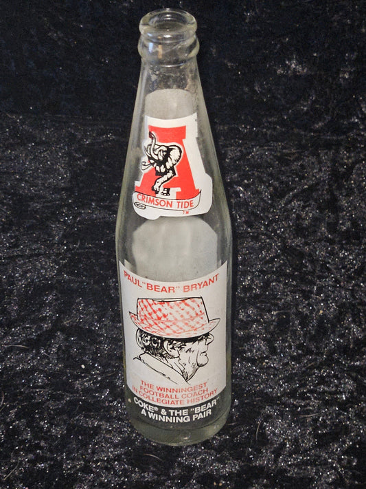 Paul "Bear" Bryant Coca-Cola Crimson Tide Commemorative Glass Bottle — Vintage Alabama Football Collectible