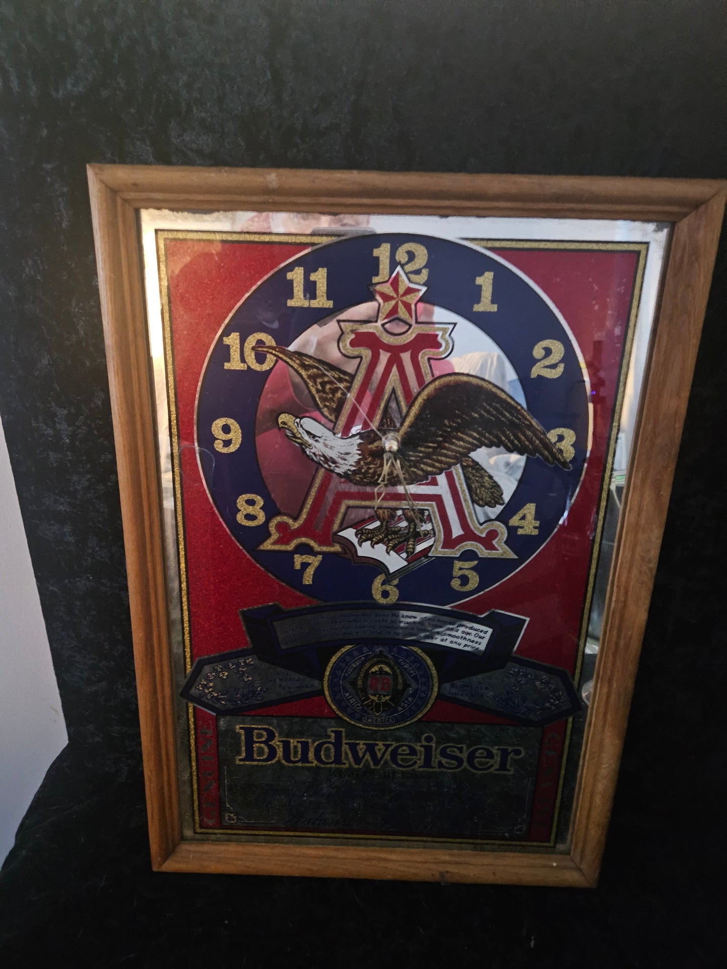 Vintage Budweiser Eagle Mirror Bar Clock – 1980s Anheuser-Busch Wall Clock
