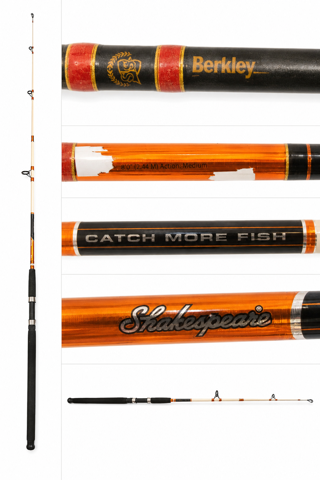 Shakespeare Catch More Fish 8’ Medium Action Fishing Rod 2-Piece Vintage Spinning Rod