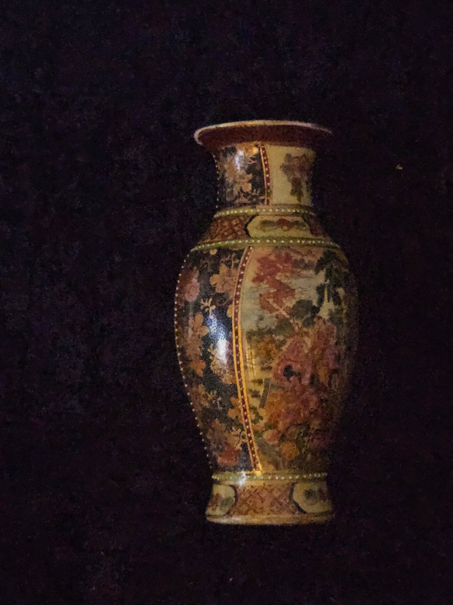 Vintage Lefton China Satsuma-Style Porcelain Vase — Hand-Painted Floral & Gold Beading