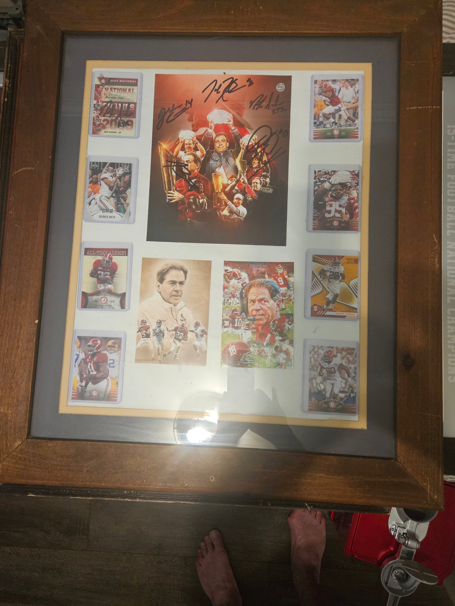 Nick Saban Multi-Signed Alabama Championship Display | Daniel Moore Signed Art | 8 Crimson Tide Collector Cards