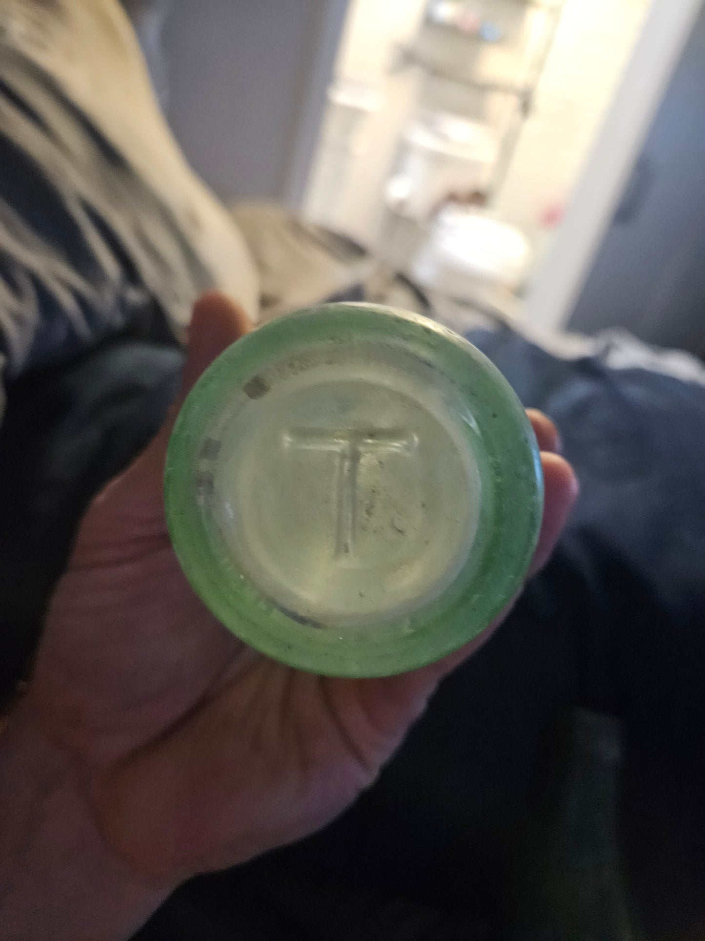 Vintage Aqua Green Glass 6.5 oz Soda Bottle — Thatcher Glass Co. Maker's Mark