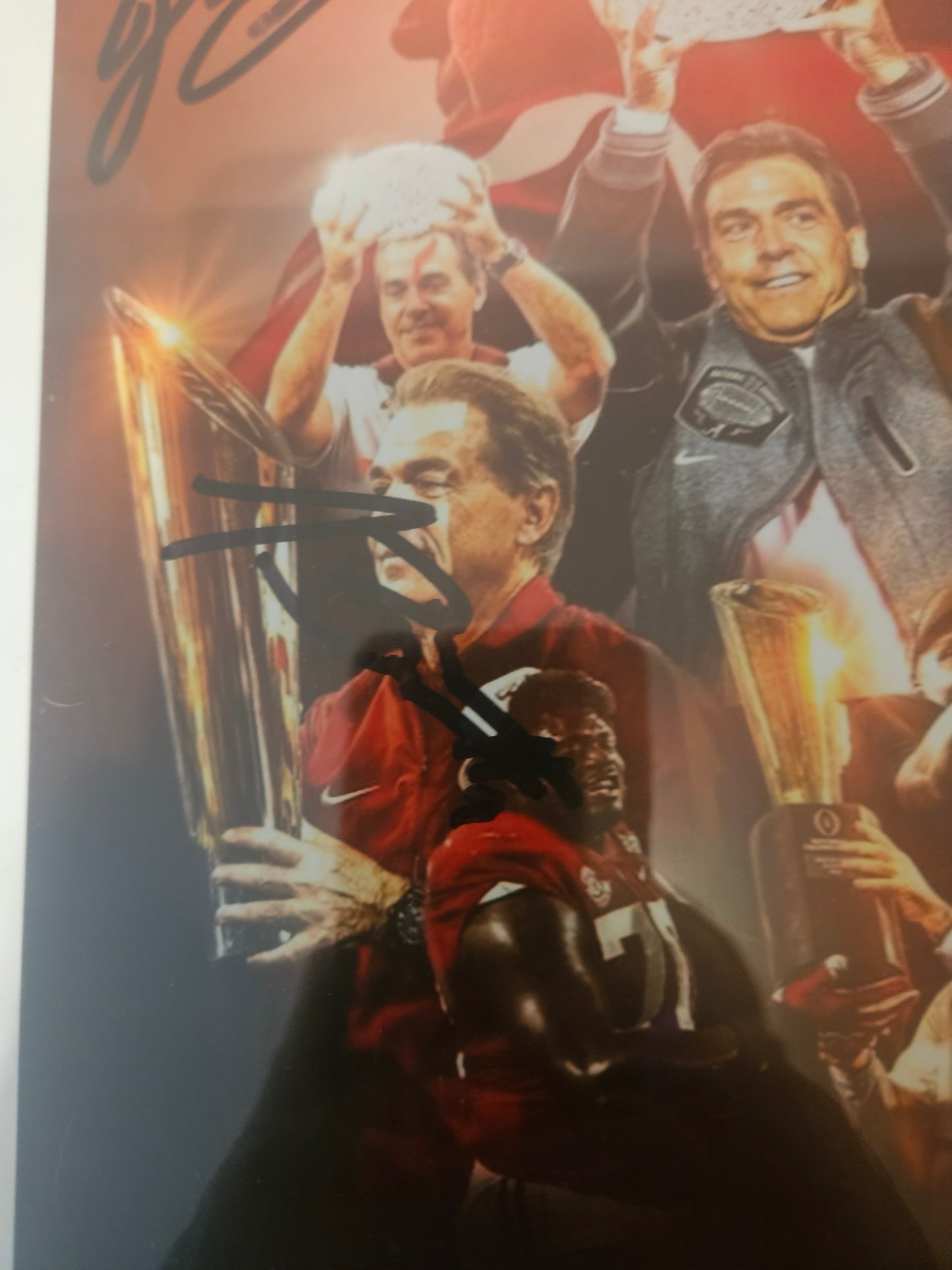 Nick Saban Multi-Signed Alabama Championship Display | Daniel Moore Signed Art | 8 Crimson Tide Collector Cards