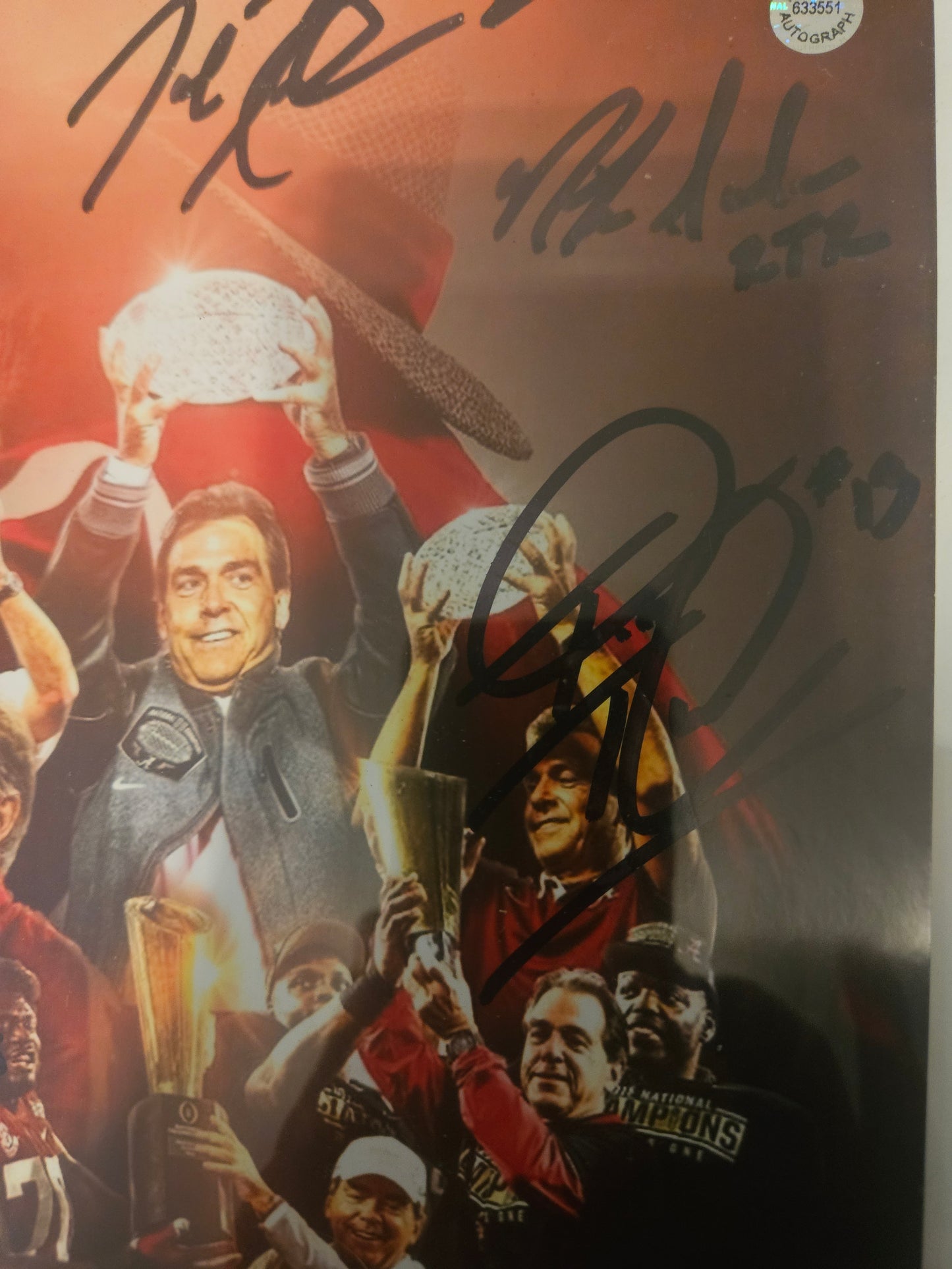 Nick Saban Multi-Signed Alabama Championship Display | Daniel Moore Signed Art | 8 Crimson Tide Collector Cards