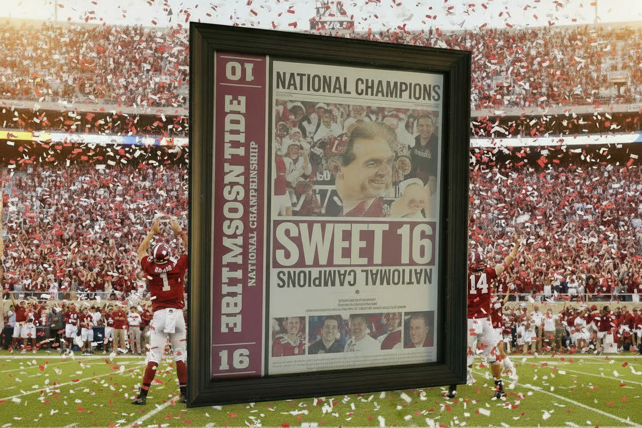 Alabama Crimson Tide 2016 National Championship "Sweet 16" Framed Newspaper Print – 21x15