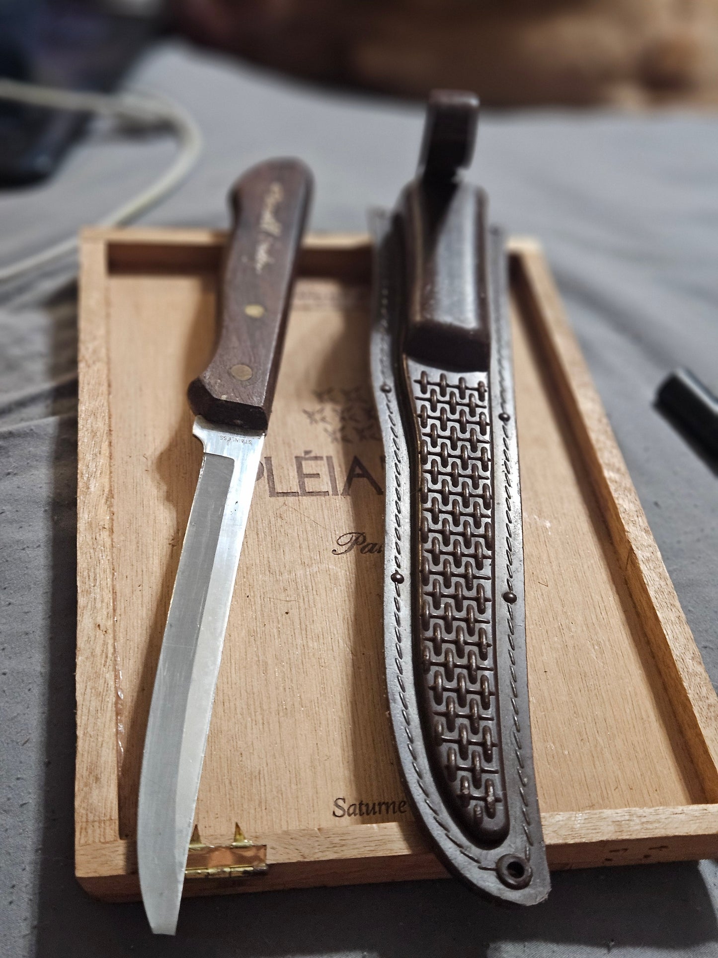 Vintage Filet Knife with Tooled Leather Sheath