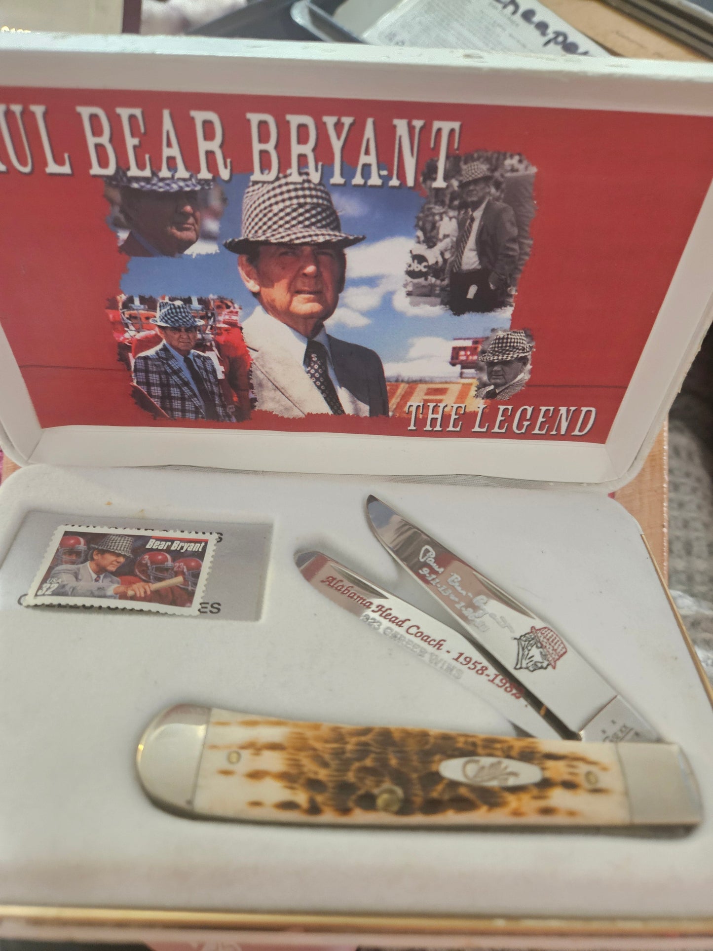 Paul "Bear" Bryant "The Legend" Case XX Collectors Edition Knife Set with Commemorative Stamp