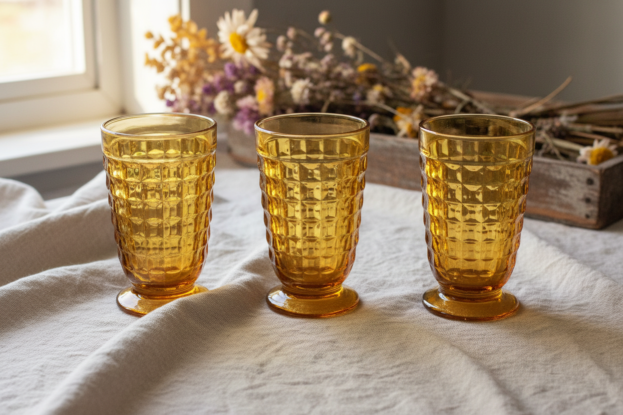Vintage Amber Depression Glass Tumblers Set of 3 - Same Size